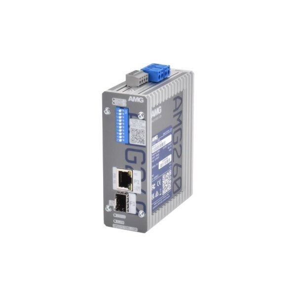 AMG Systems AMG260-1G-1S-PD Industrieller PoE Medienkonverter, 1 x 10/100/1000BT RJ45 , 1 x 100/1000FX SFP Slot, ohne SFP, DIP Switch, DIN Rail / Wandmontage
