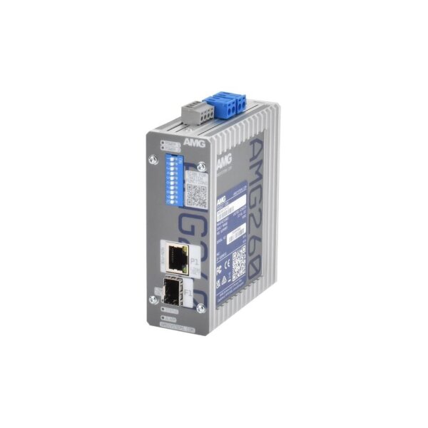AMG Systems AMG260-1G-1S Industrieller Medienkonverter, 1 x 10/100/1000BT RJ45 , 1 x 100/1000FX SFP Slot, ohne SFP, DIP Switch, DIN Rail / Wandmontage