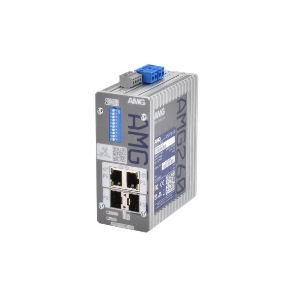 AMG Systems AMG260-2G-2S Industrieller Medienkonverter, 2 x 10/100/1000BT RJ45 , 2 x 100/1000FX SFP Slot, ohne SFP, DIP Switch, DIN Rail / Wandmontage