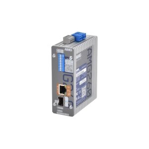 AMG Systems AMG260-1GAT-1S-P30 Industrieller PoE Medienkonverter, 1 x 10/100/1000BT RJ45 mit 30W PoE, 1 x 100/1000 Base-FX SFP Slot, DIN Rail / Wandmontage