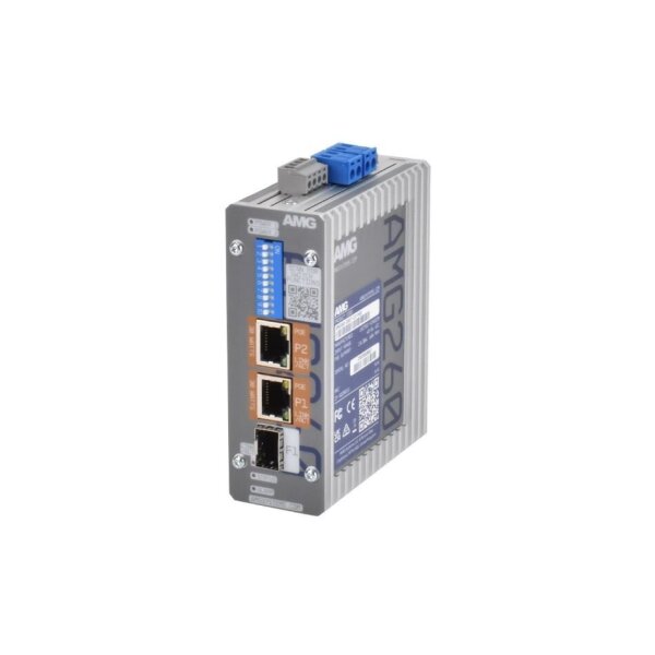 AMG Systems AMG260-2GAT-1S-P60 Industrieller PoE Medienkonverter, 2 x 10/100/1000BT RJ45 mit 30W PoE, 1 x 100/1000 Base-FX SFP Slot, DIN Rail / Wandmontage