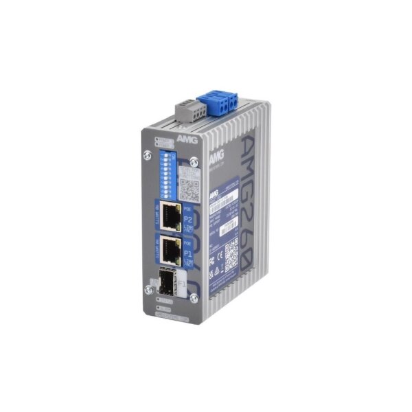 AMG Systems AMG260-2GBT-1S-P180 Industrieller PoE Medienkonverter, 2 x 10/100/1000BT RJ45 mit 60/90W PoE, 1 x 100/1000Base-FX SFP Slot, DIN Rail / Wandmontage