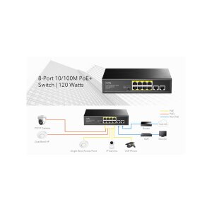 CUDY FS1010P 8-Port 10/100M PoE+ Switch 2 Uplink Ports 120W