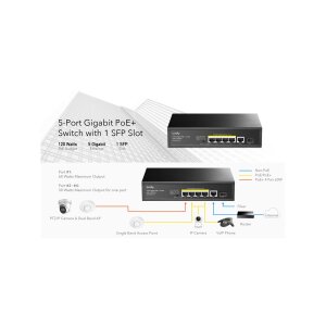 CUDY GS1005PTS1 5-Port Gigabit PoE+ Switch 1 SFP Port 120W