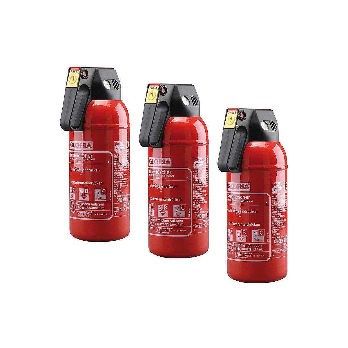 3er Set GLORIA Autofeuerlöscher P2 GM m. Manometer