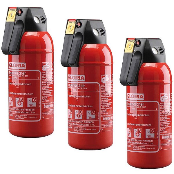 3er Set GLORIA Autofeuerlöscher P2 GM m. Manometer