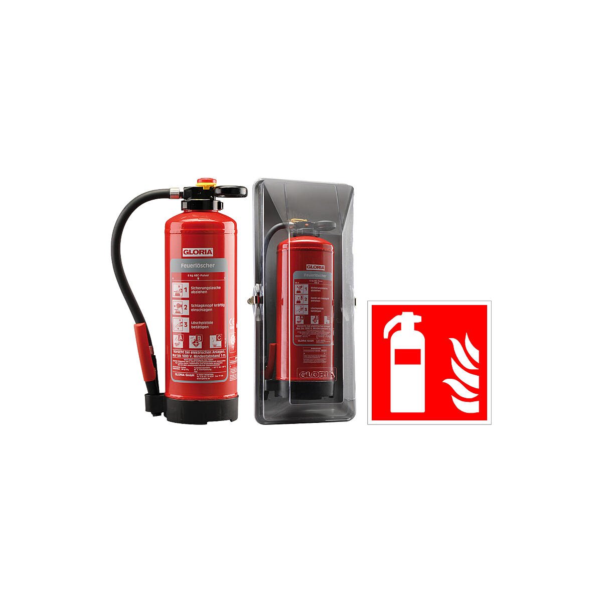 GLORIA Feuerlöscher P12PRO + KWH12 Kasten + Schild