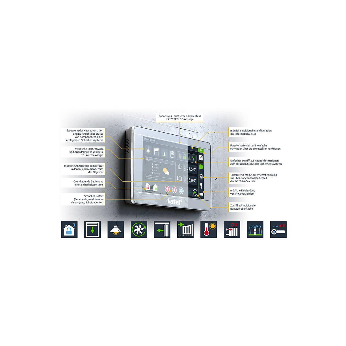 Satel INT-TSI-W Bedienteil, 7 Touchscreen