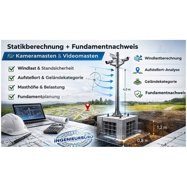 Statikberechnung + Fundamentnachweis f. Kameramast