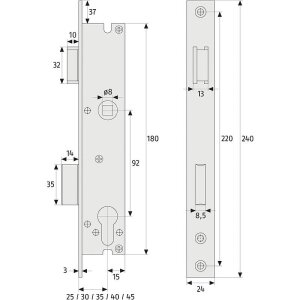 Abus ESR PZ LR Z 25 92 24 Einsteckschloss,verzinkt