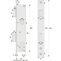 Abus ESR PZ LR Z 25 92 24 Einsteckschloss,verzinkt