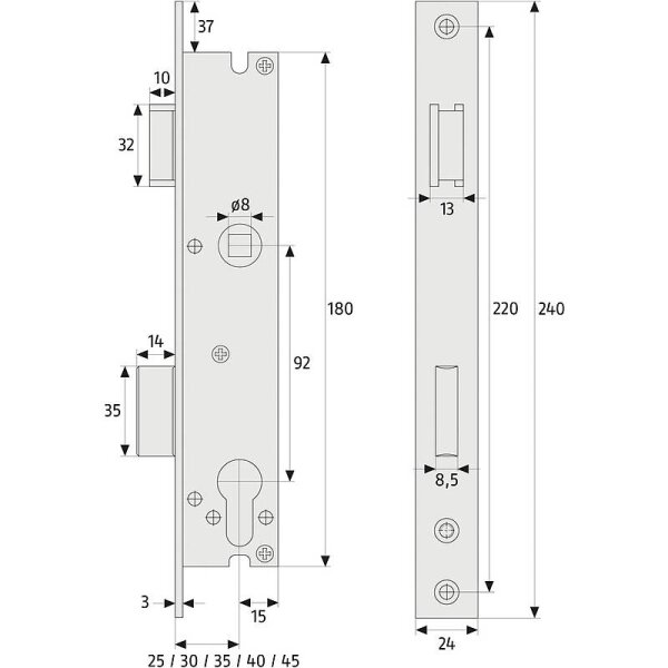 Abus ESR PZ LR Z 30 92 24 Einsteckschloss,verzinkt