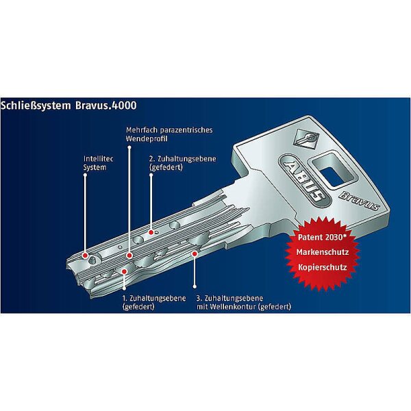 2er Abus Bravus 4000 Doppelzylinder 30/30 6 Schl.