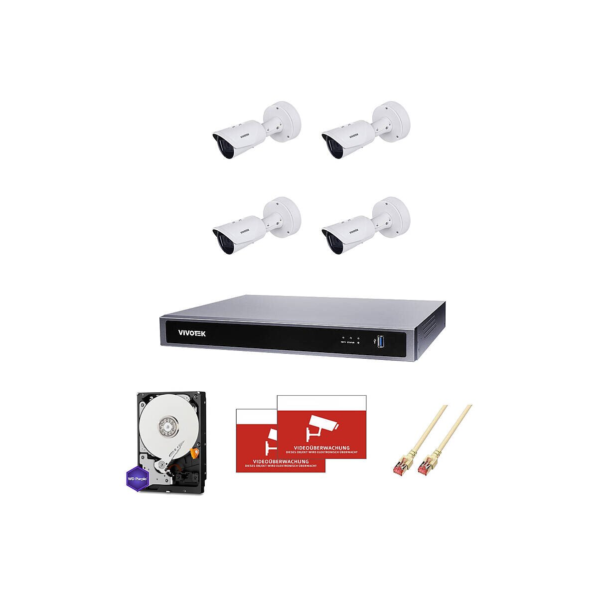 Überwachungskamera-Set 4x Bullet 4K box
