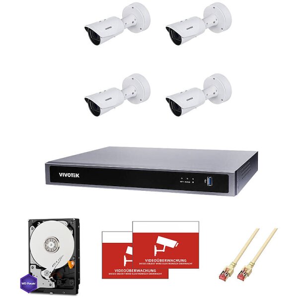 Profi Kamerasystem 4x Bullet 1080p Vario + 8CH NVR