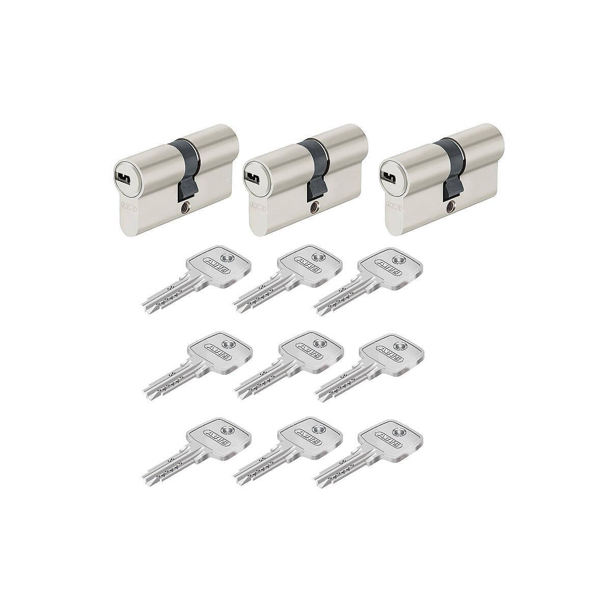 3er Abus EC550 30/30 Doppelzylinder gl. + 9 Schl.
