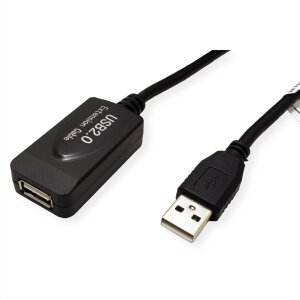 STANDARD USB 2.0 Verlängerung, aktiv, mit Repeater, schwarz, 10 m