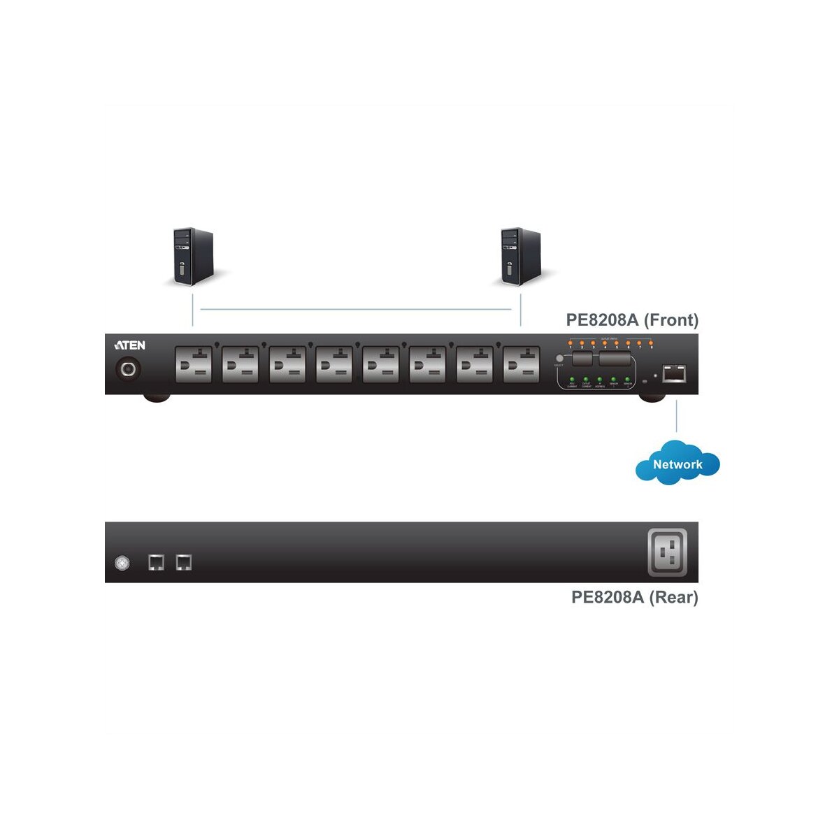 ATEN PE8208G PDU 8 Port, 1HE, 7xC13 + 1xC19, 16A , Einzel-Po