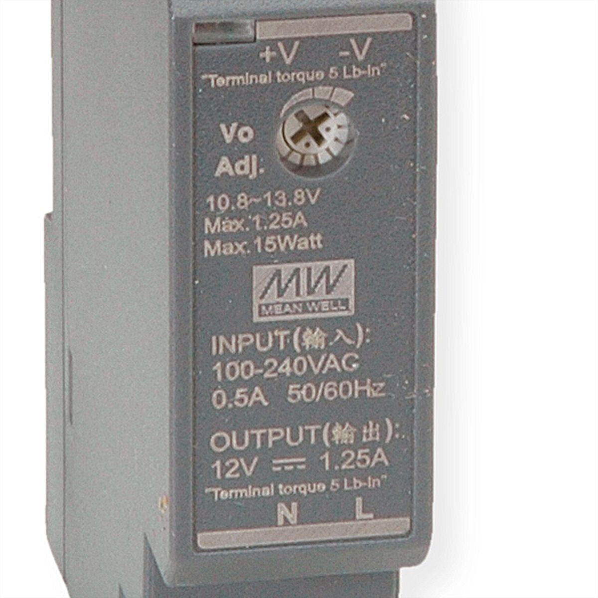 MEAN WELL HDR-15-12 Hutschienennetzteil 15W 12V DC, anthrazi