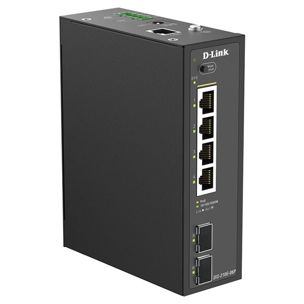 D-Link DIS-210G-06P 6-Port Switch, Smart Managed Gigabit PoE Industrial