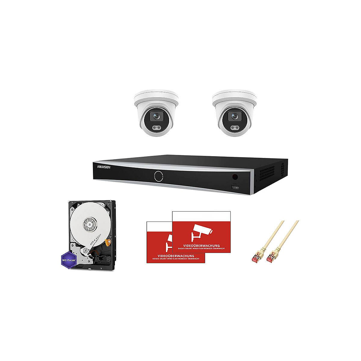HIKVision Set ColorVu 2x Dome 4K PoE + 8-CH NVR