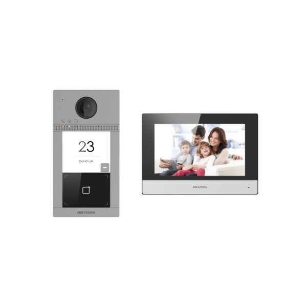 Hikvision DS-KIS604-S(C)(O-STD)/Europe BV IP Intercom Kit inkl. DS-KV8113-WME1(C), DS-KH6320-WTE1, 4-Port-PoE-Switch, 16 GB TF-Karte, Netzteile