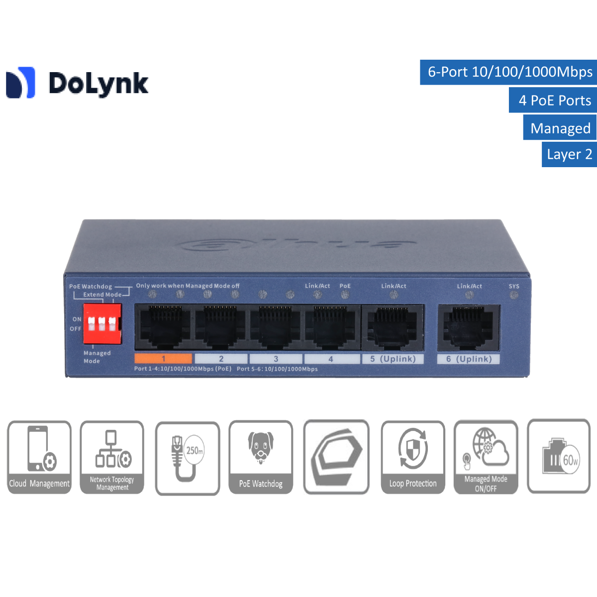 Dahua - CS4006-4GT-60-V2 - Switch - 4 Po box